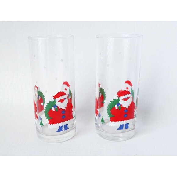 4 Vintage Christmas Santa Claus Drinking Glasses Tumblers - Picture 3 of 5